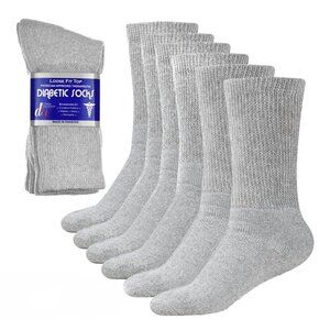 Debra Weitzner Men's Gray Diabetic Crew Mid Socks 3 Pair Loose Fit Top 10-13